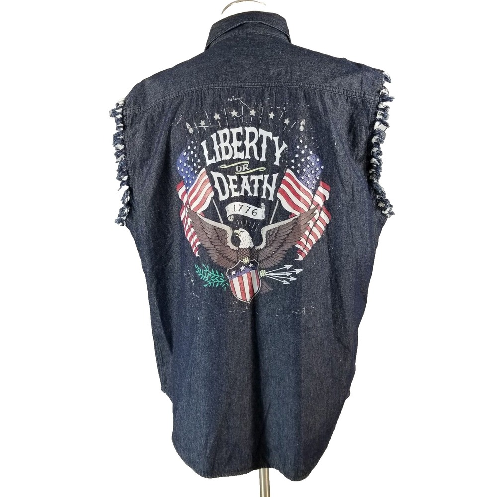 Black Canyon Denim Shirt Men 2XL Blue Liberty or Death Cut Off Biker Patriot USA